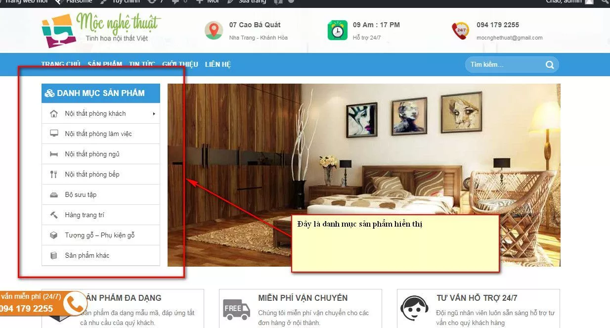 1 thay doi danh muc san pham tren trang chu huong dan lam web wordpress de hieu