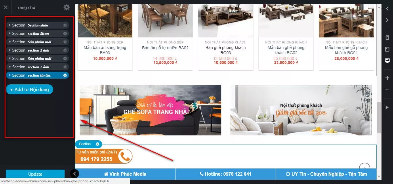 2 cach de them san pham cua danh muc bat ky len trang chu huong dan su dung web elamweb