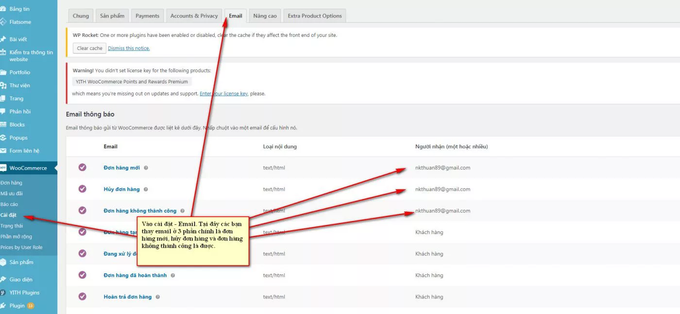 2 doi email nhan don hang tu woocmmerce huong dan lam web wordpress