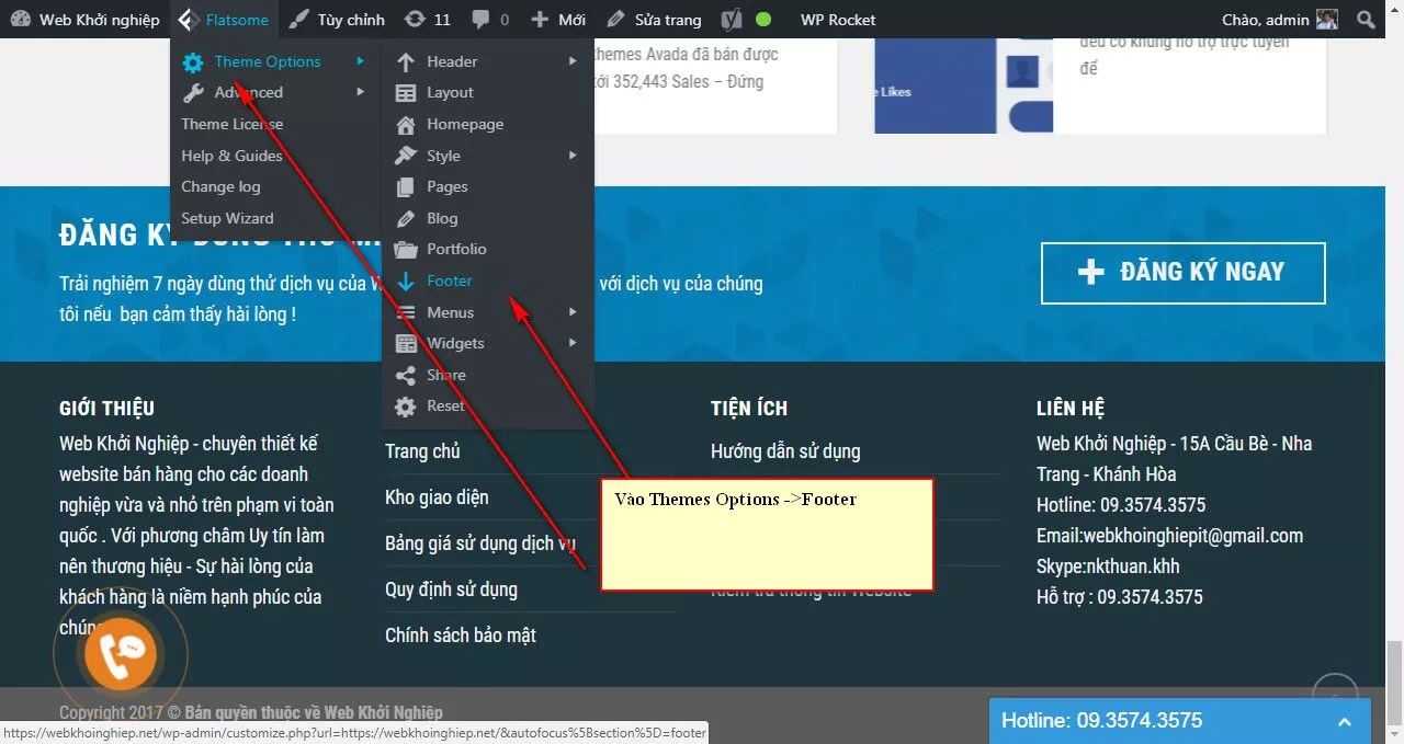 3 cach de thay doi noi dung footer trang web wordpress huong dan su dung web elamweb