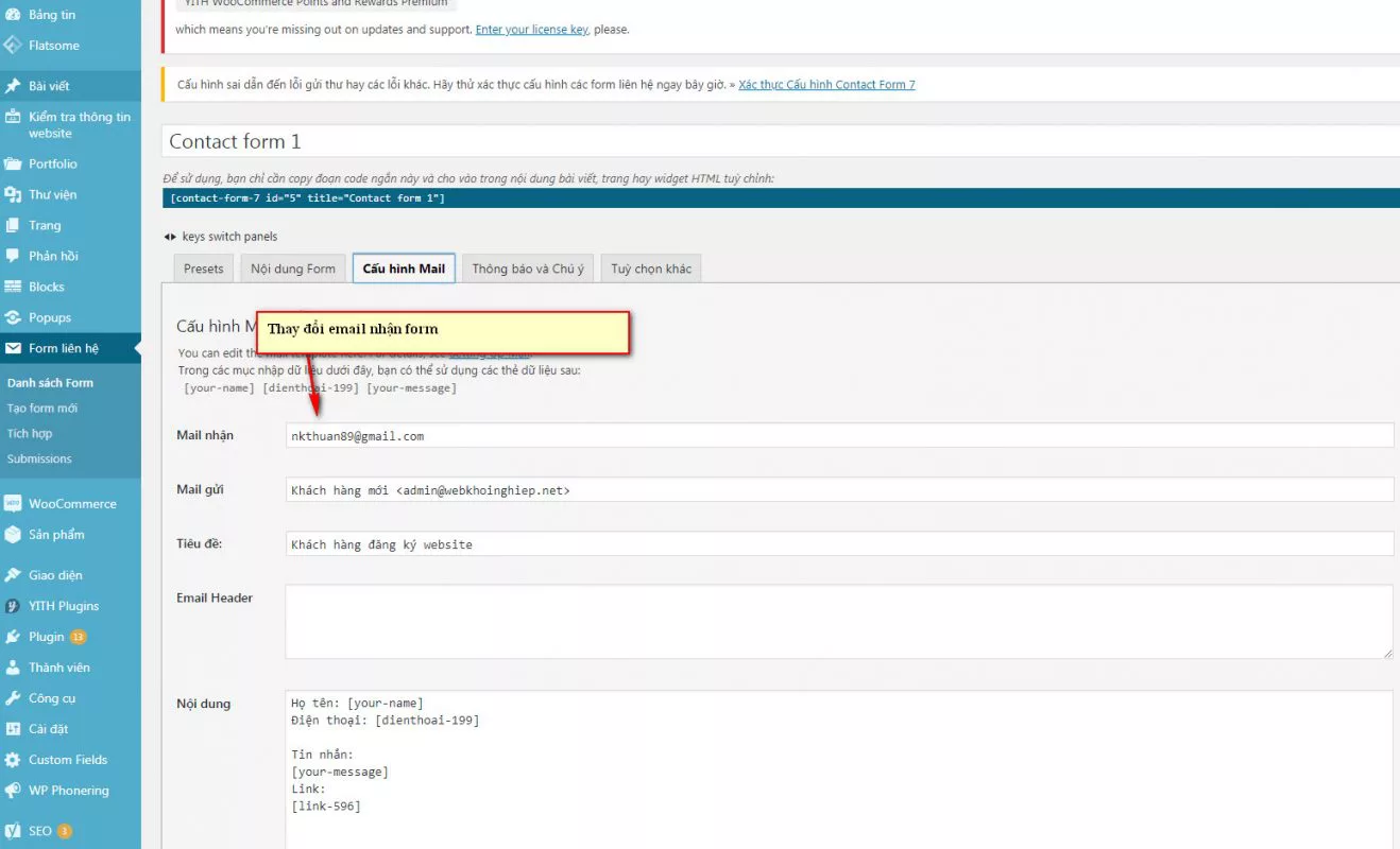 4 doi email trong form nhan thong tin huong dan lam web wordpress
