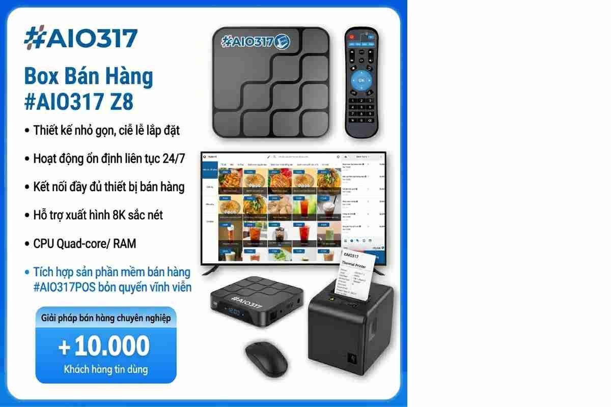 Thiết bị POS kết nối màn hình 8K 38 Giải pháp hộp bán hàng android kết nối màn hình lớn giúp tối ưu quy trình thu ngân. Thiết bị hoạt động bền bỉ 24/7, tương thích tốt với mọi loại máy in hóa đơn.